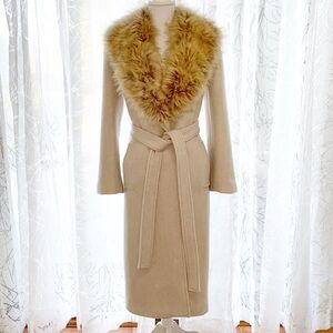 Zara Cream Coat with Gold Faux Fur Collar